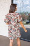 bow detail vintage floral shift dress