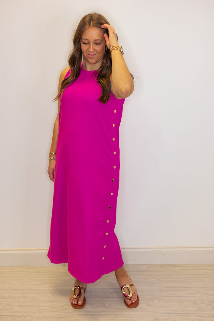 pink ribbed knit solid midi dress