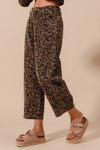 So Me Black and brown leopard print barrel leg cropped twill pants