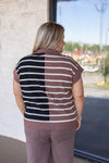 brown ivory black stripe sweater top