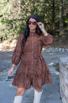 brown lace pearl button fall dress