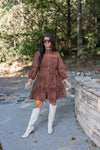 brown lace pearl button fall dress