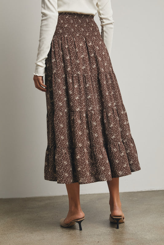 brown and taupe floral midi skirt wishlist