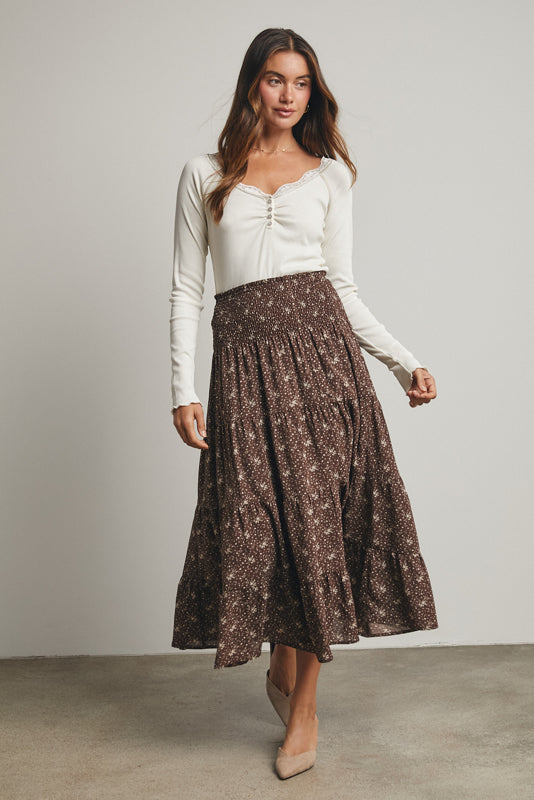 brown and taupe floral midi skirt wishlist full