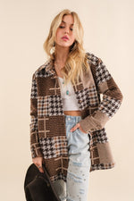 Blue B Brown and tan multicolor brushed flannel gingham plaid lightweight jacket