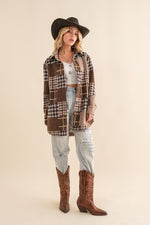 Blue B Brown and tan multicolor brushed flannel gingham plaid lightweight jacket