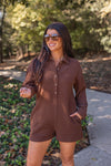 brown knit long sleeve romper