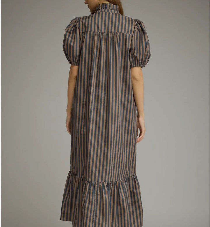 Entro brown and navy striped midi dress in a flattering fit
