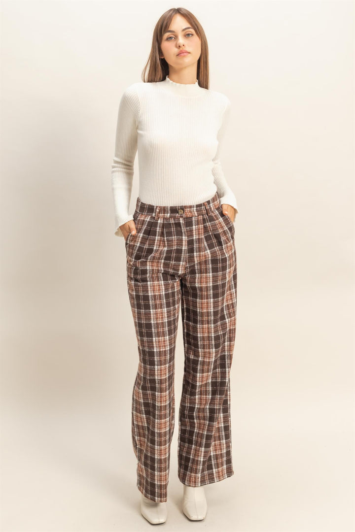 chocolate brown plaid thanksgiving pants full body