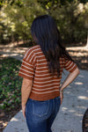 brown white striped cropped sweater top