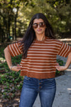 brown white striped cropped sweater top