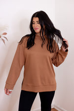 brown scuba mock neck pullover top