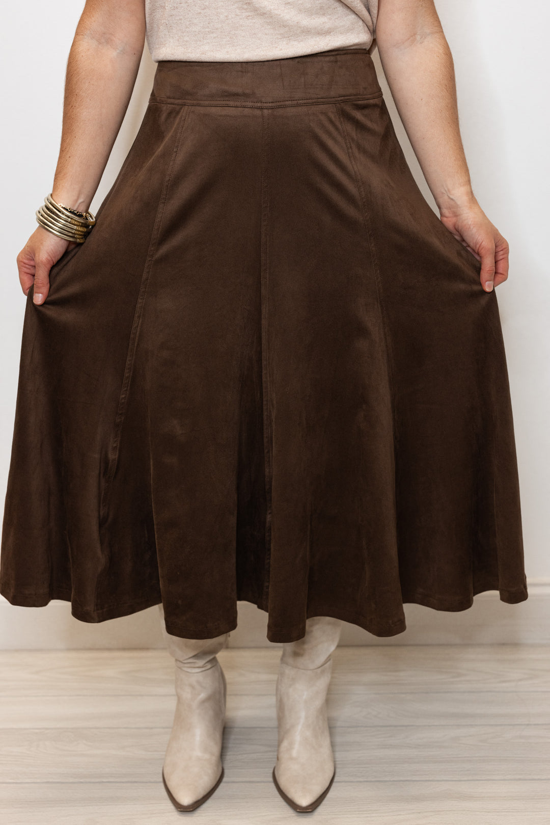 Suede Perfection Espresso Midi Skirt