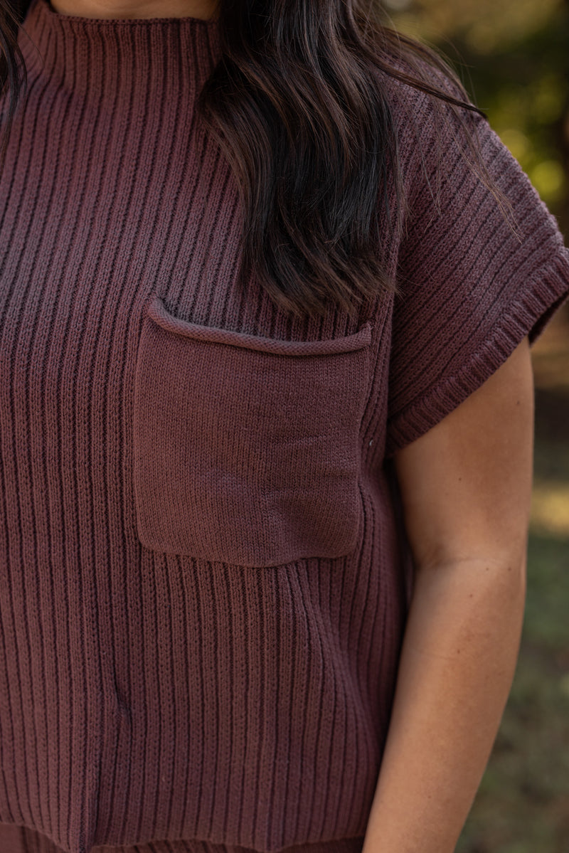 umgee brown sweater knit top