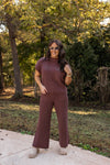 umgee brown sweater knit flare lounge pant