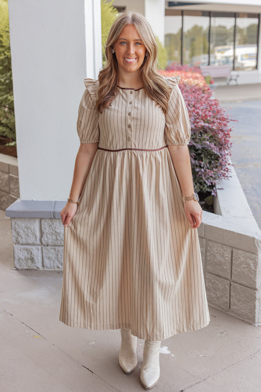 Tan and Chocolate Midi Dress by In February