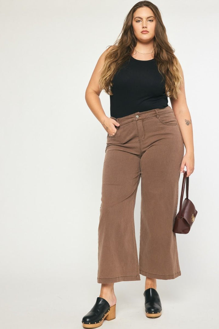 Entro Brown denim wide leg pants plus size