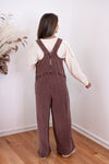 easel brown knit wide leg jumpsuit