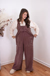 easel brown knit wide leg jumpsuit