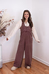 easel brown knit wide leg jumpsuit