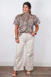 Chocolate brown zebra print silk top