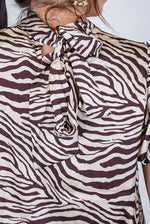 Chocolate brown zebra print silk top