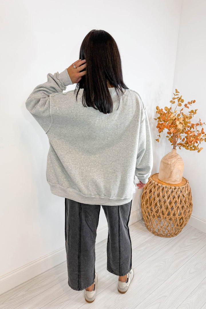 mock neck oversized sweatshirt heather grey back