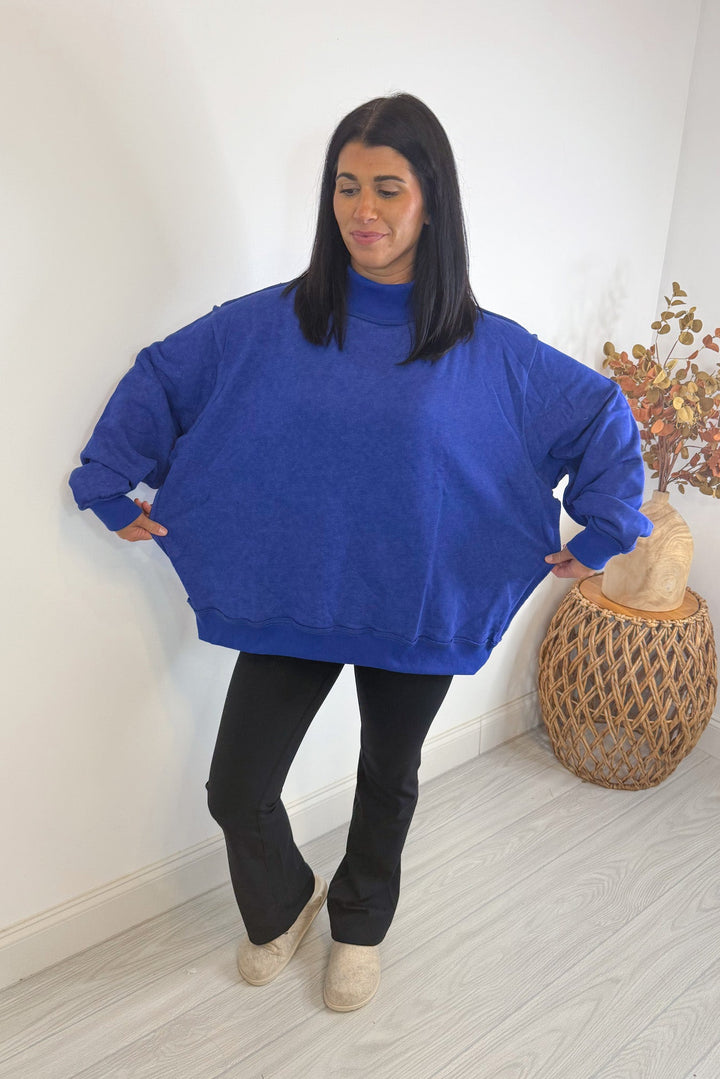 mock neck oversized sweatshirt royal blue width