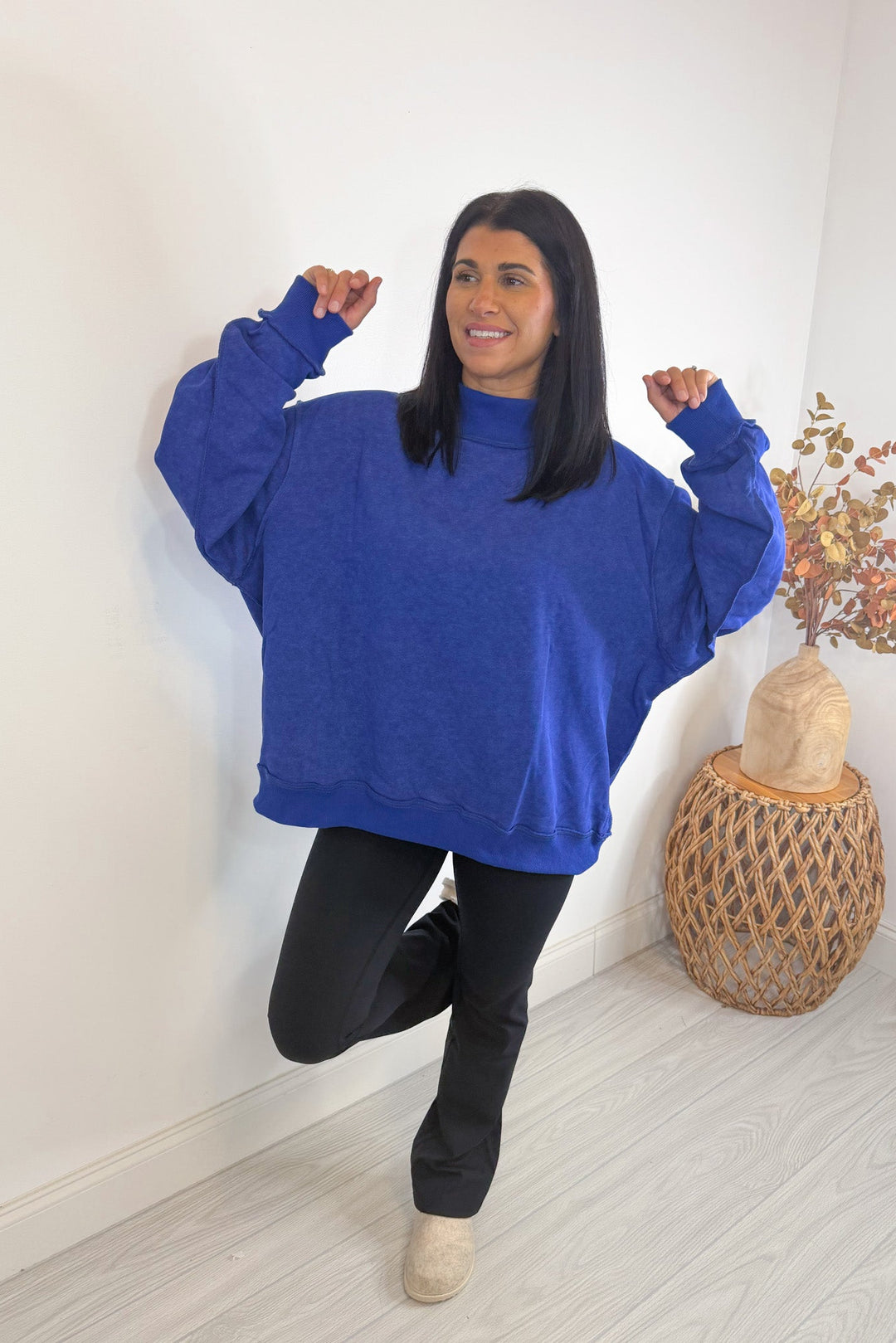 mock neck oversized sweatshirt royal blue full