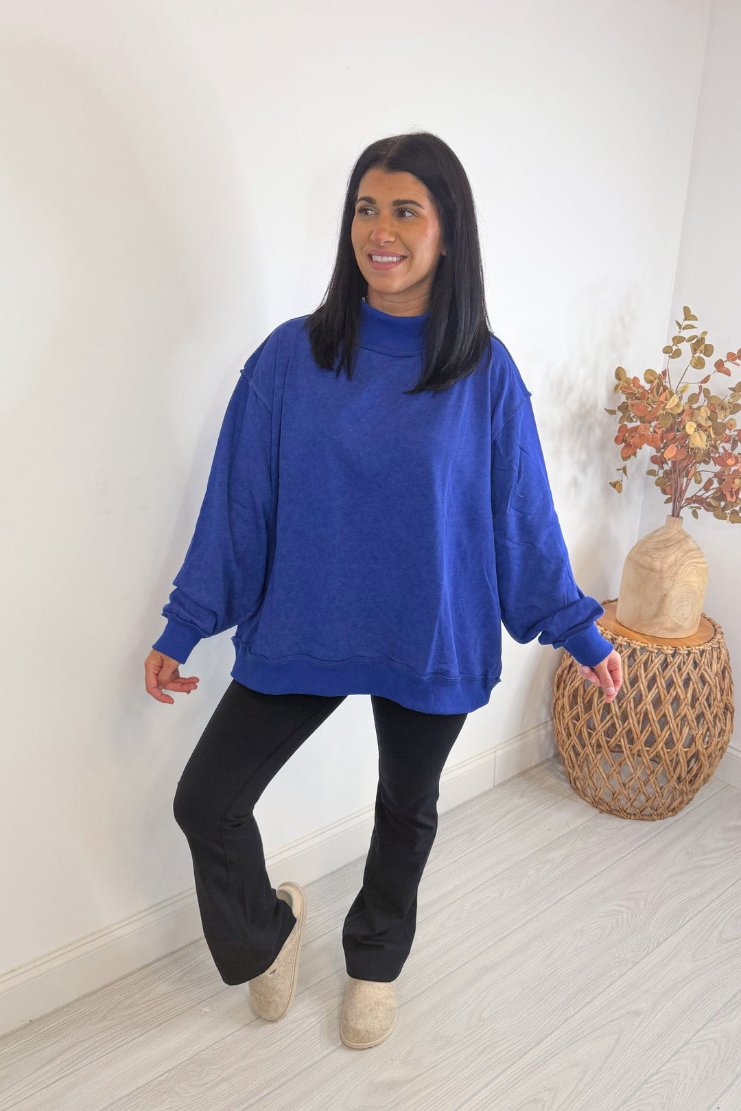 mock neck oversized sweatshirt royal blue details