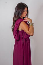 burgundy ruffle maxi dress