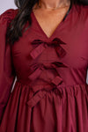 burgundy bow detail babydoll dress