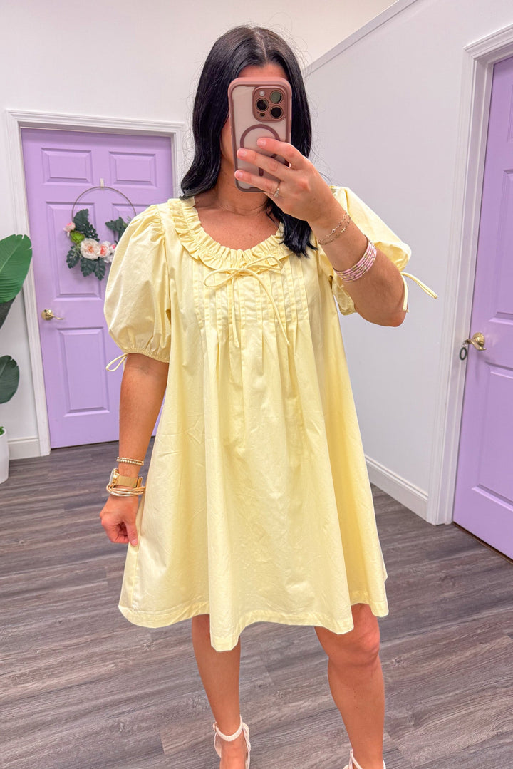 butter pale yellow babydoll pintuck dress