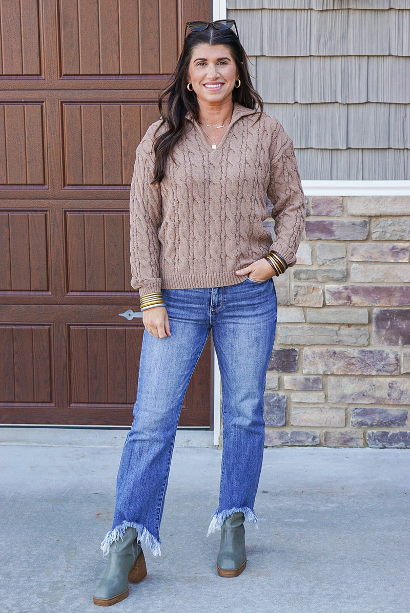 mocha brown cable knit sweater