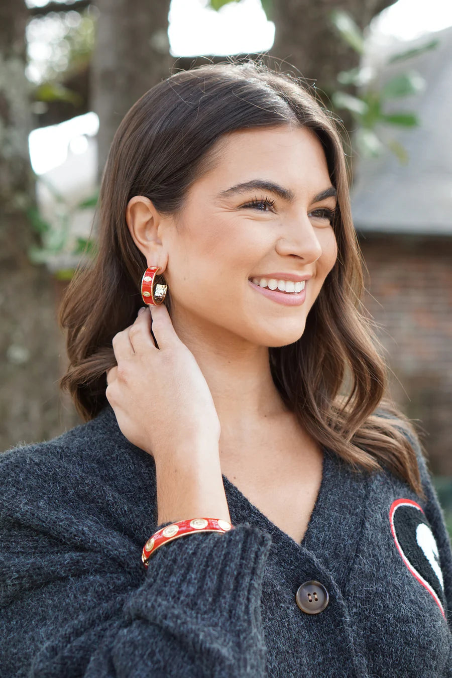 canvas georgia red hoop earring model