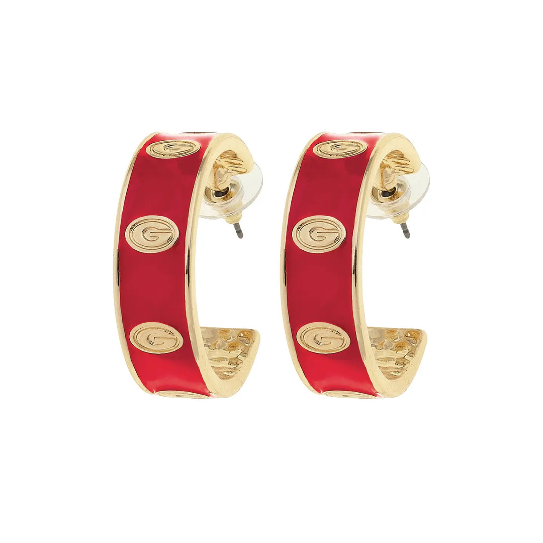 canvas jewelry georgia red logo hoop earrings