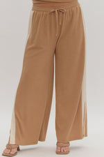 Entro Caramel ribbed textured knit pants with cream trim