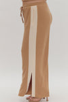 Entro Caramel ribbed textured knit pants with cream trim