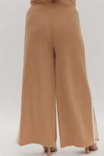 Entro Caramel ribbed textured knit pants with cream trim