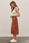 In February Caramel faux leather midi skirt with front slit