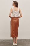 In February Caramel faux leather midi skirt with front slit