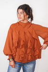 dressy little caramel ruffle top