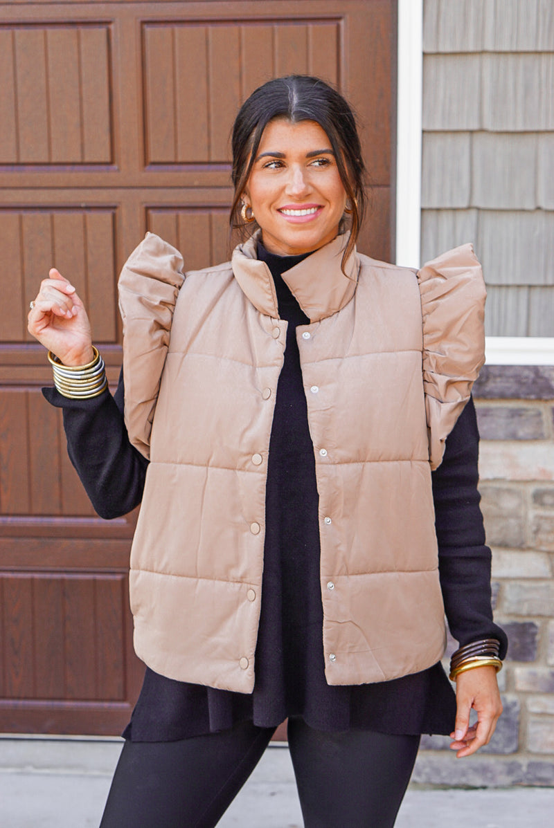 ruffle sleeve puffer vest