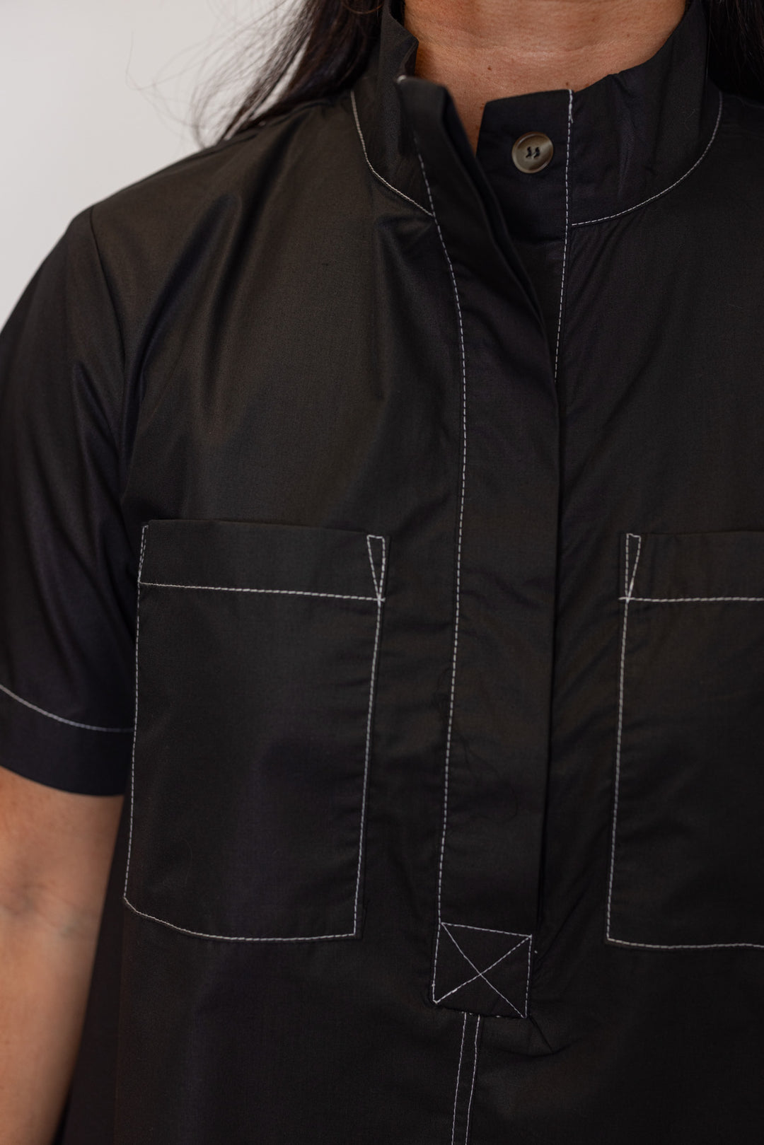 black white stitching casual swing dress