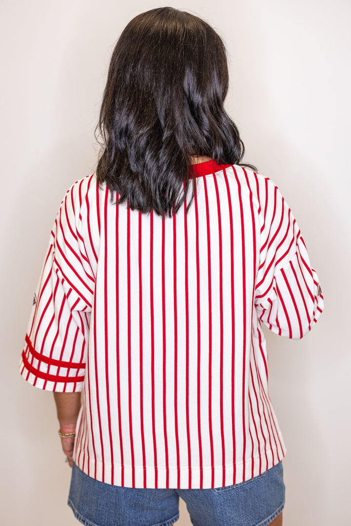 red stripe gameday shirt