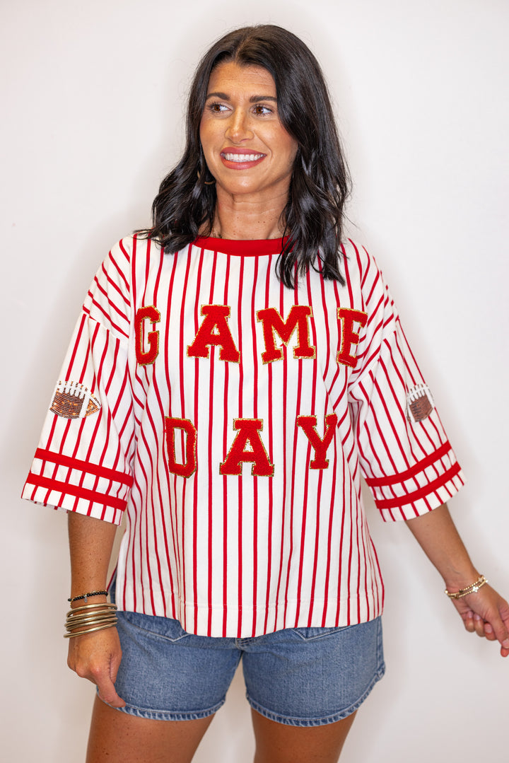 red stripe gameday shirt