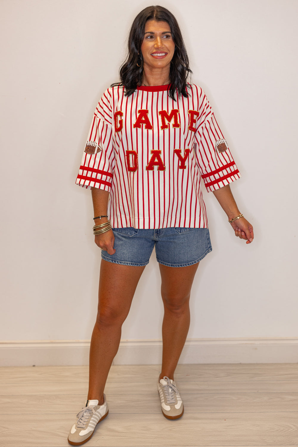 red white stripe gameday shirt