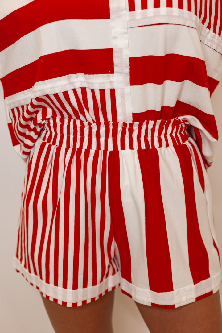 red white stripe casual lounge shorts