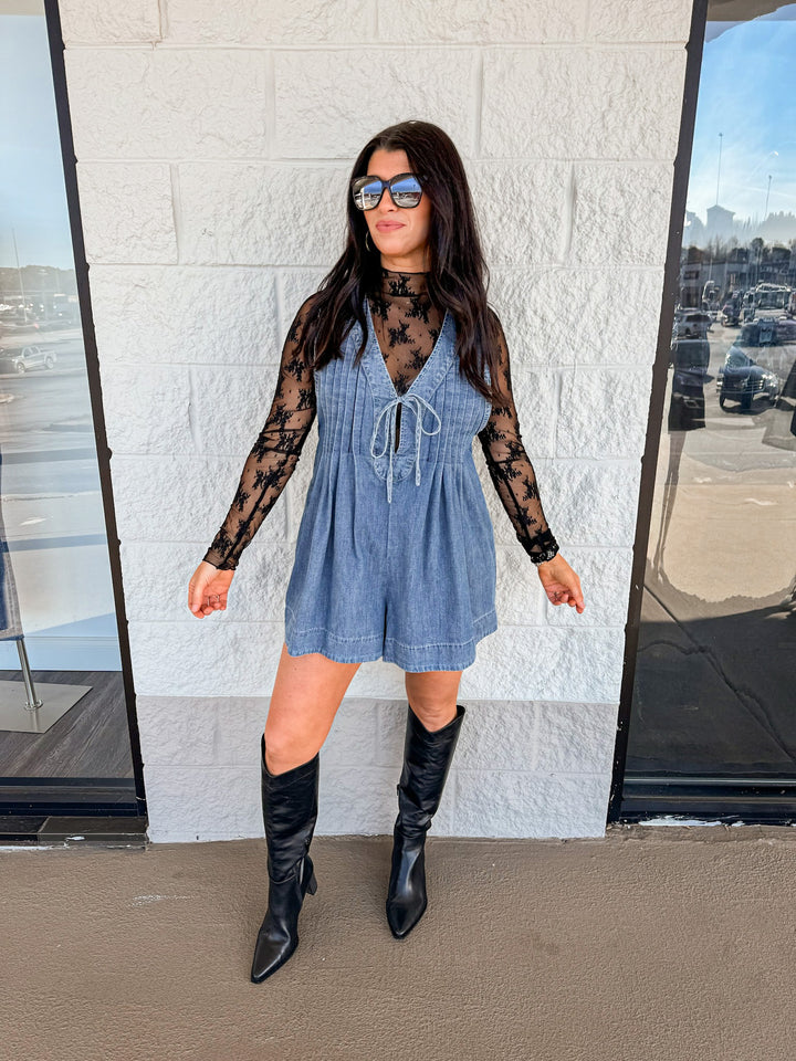cotton denim babydoll romper