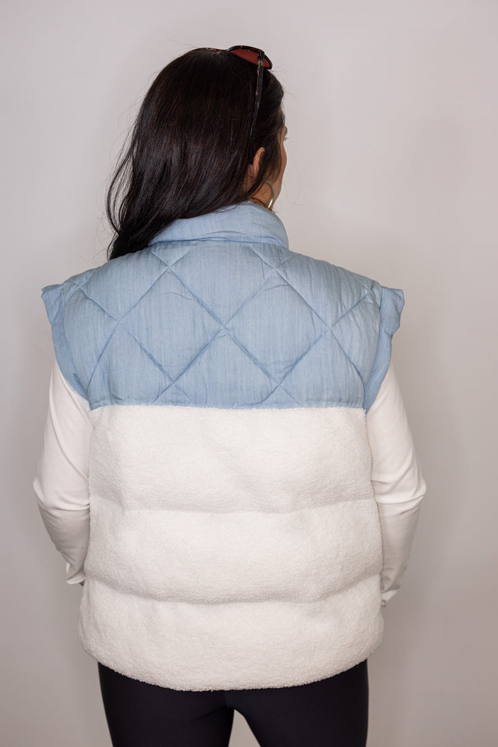 quilted chambray sherpa vest